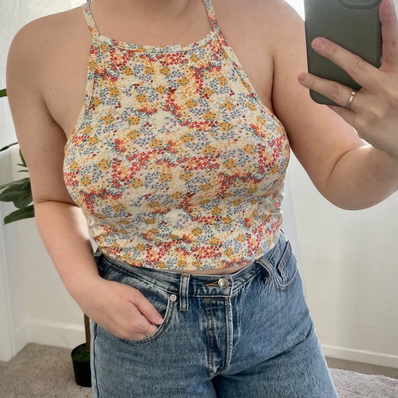 Shaun Ditsy Floral Boho Bohemian Trendy Crop Muscle Hipster Hippie Hip Tank Top - Picture 7 of 9